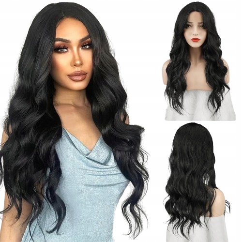 Paruka Feshfen vlasy dlouhé černé vlnité syntetické 65 cm