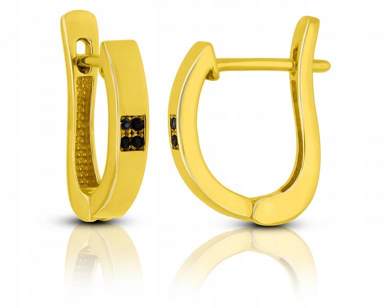 Zlaté náušnice 585, anglické zapínání, černé zirkony, dámské