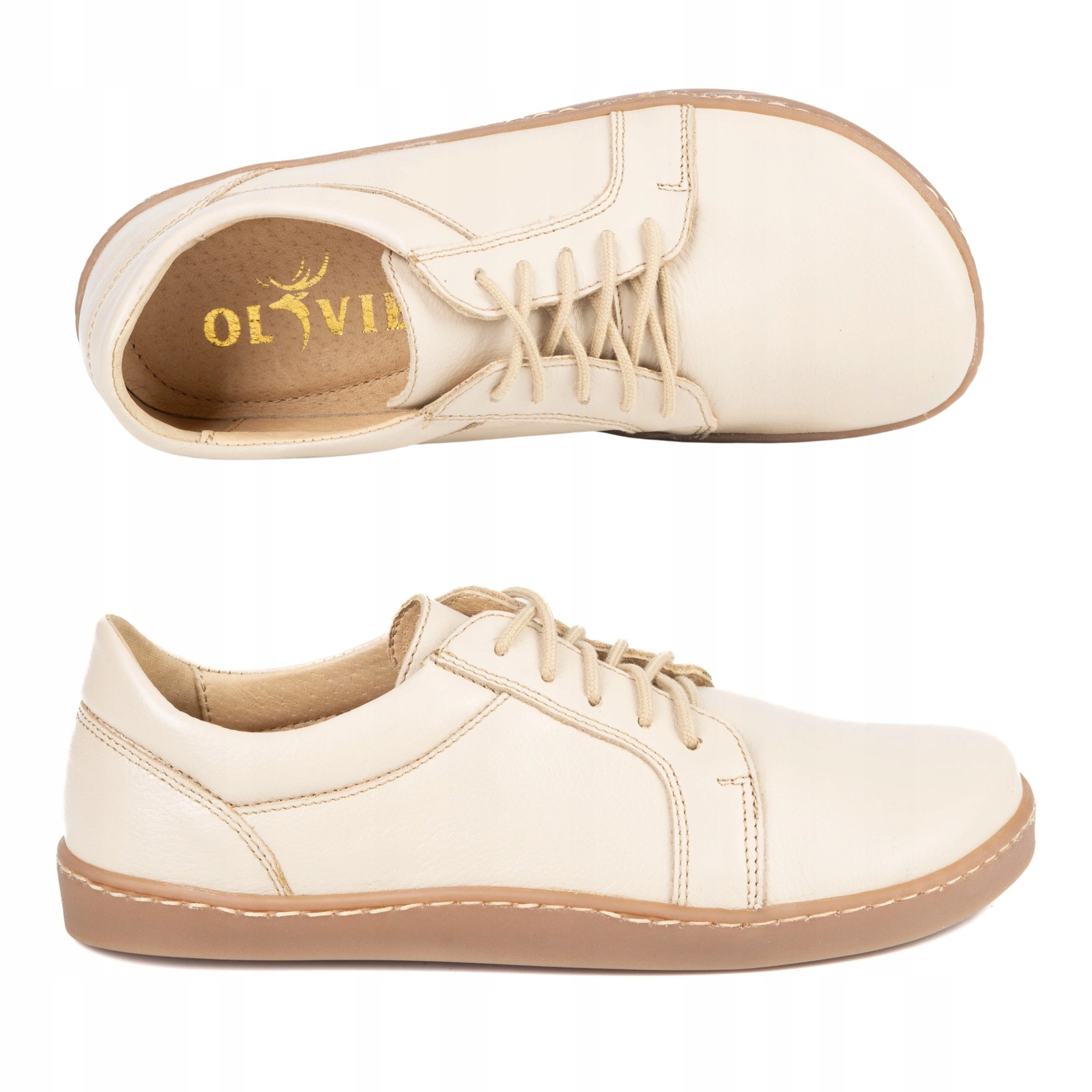 Dámské šněrovací kožené polobotky typu barefoot, béžové 41