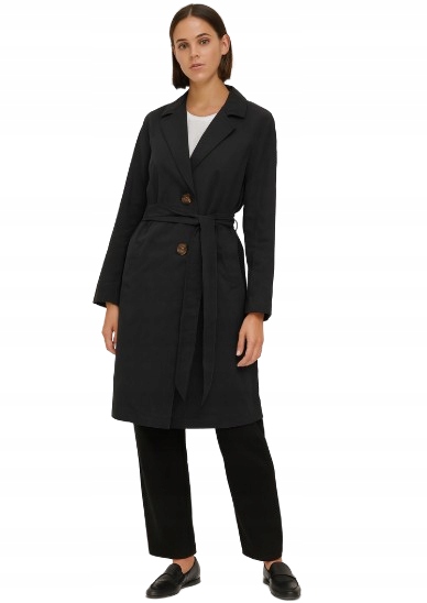 Jacqueline De Yong Černý Klasický Kabát S Páskem Ke Kolenům XL K_a