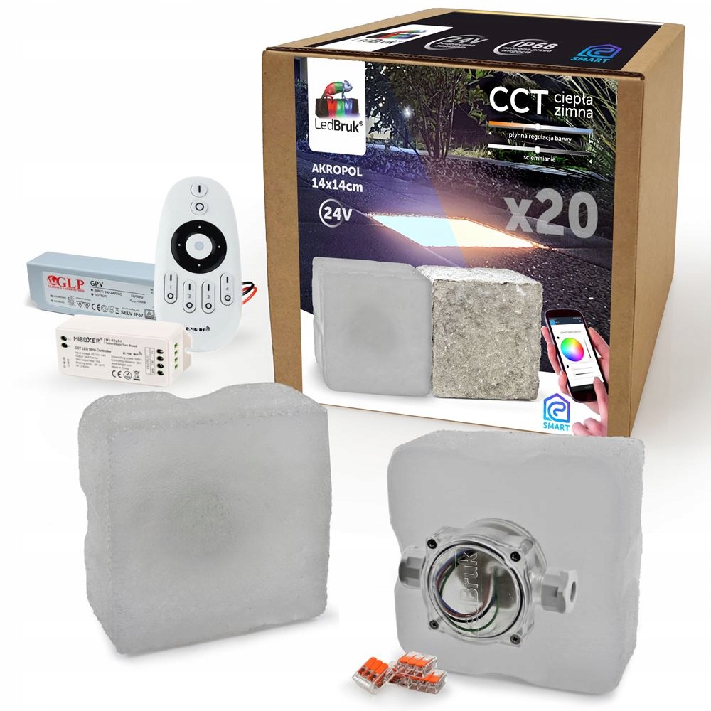 20x LedBruk Świecąca Kostka Brukowa LED 14x14 CCT