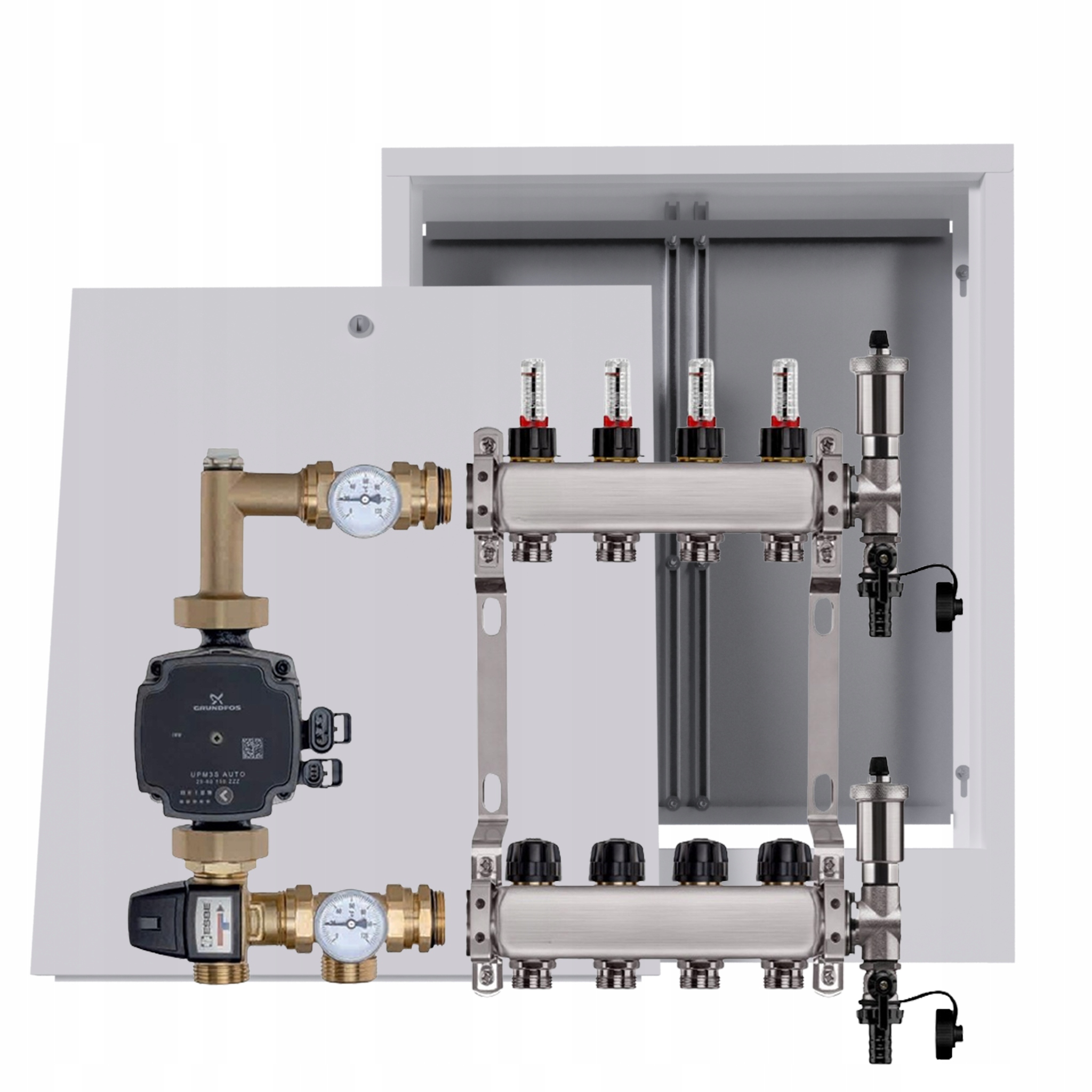 Nerezový rozdělovač pro podlahu, 4 nástěnné krabice Pumpa Grundfos