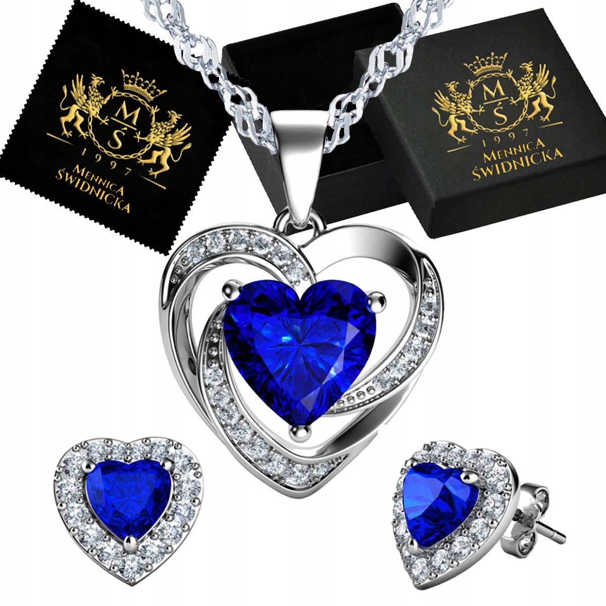 Stříbrná Sada Šperků Stříbro 925 Srdce Set Náušnice Řetízek Dámský