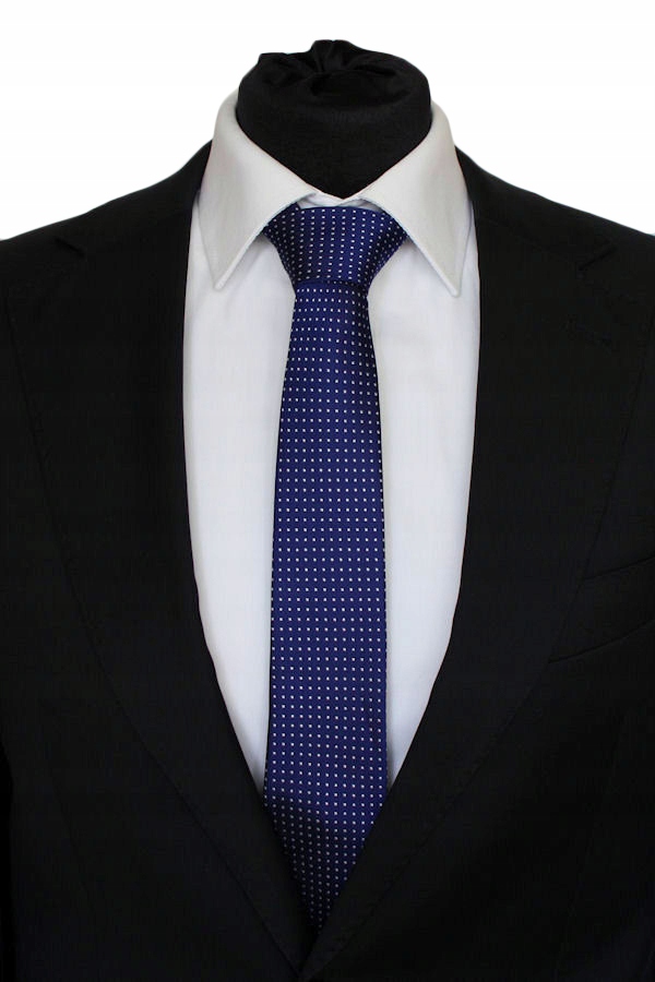 WĄSKI KRAWAT SLIM 6 cm NIEBIESKI W BIAŁE KROPECZKI
