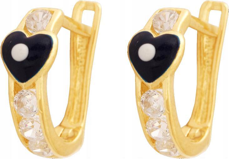 Zlaté Náušnice 585 Smaltované Srdce Bílé Zirkony moderní vzor pro ni