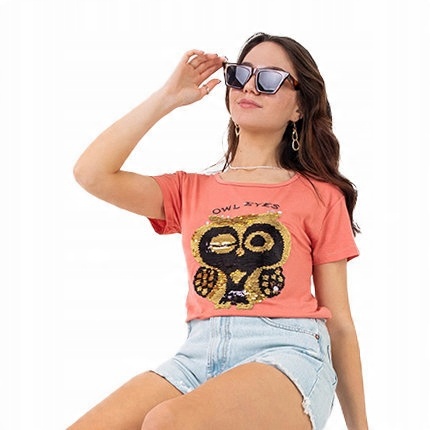 

04HCK Melon Damski T-shirt Z Cekinami Uniwersalny