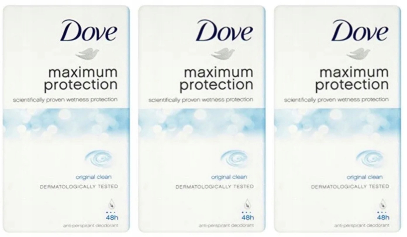 3x Dove Maximum Protection Original Clean Antiperspirant Krém 45ml tuhý
