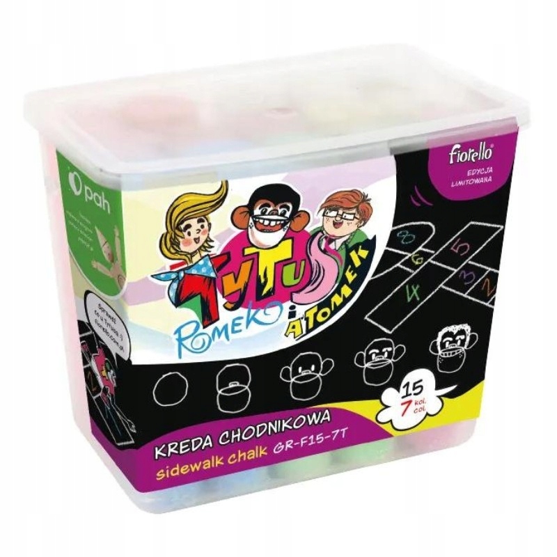 Kreda chodnikowa Fiorello 6 kolorów 15 szt wiaderko Tytus, Romek i A”Tomek