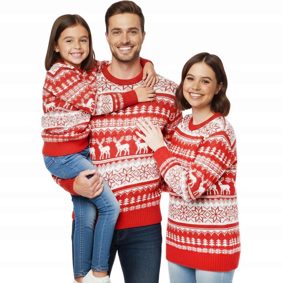 červené rodinné vánoční svetry sada 2+1 vánoční sob rodina