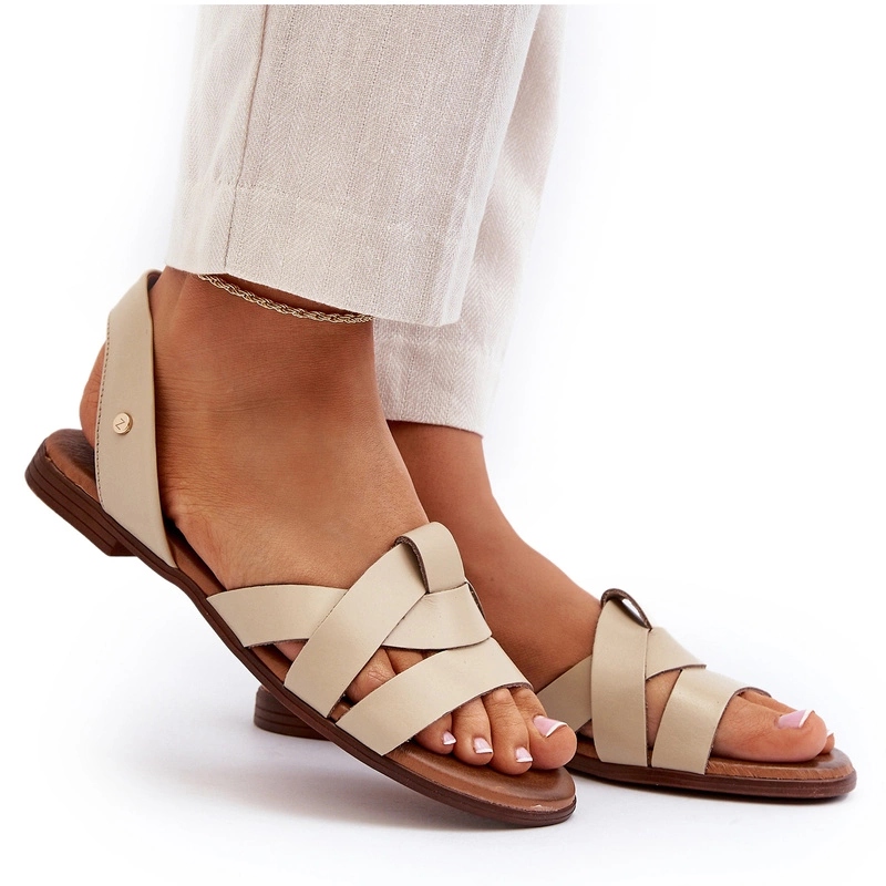 Zazoo 40185 Kožené Pohodlné Nazouvací Sandály Béžové 39