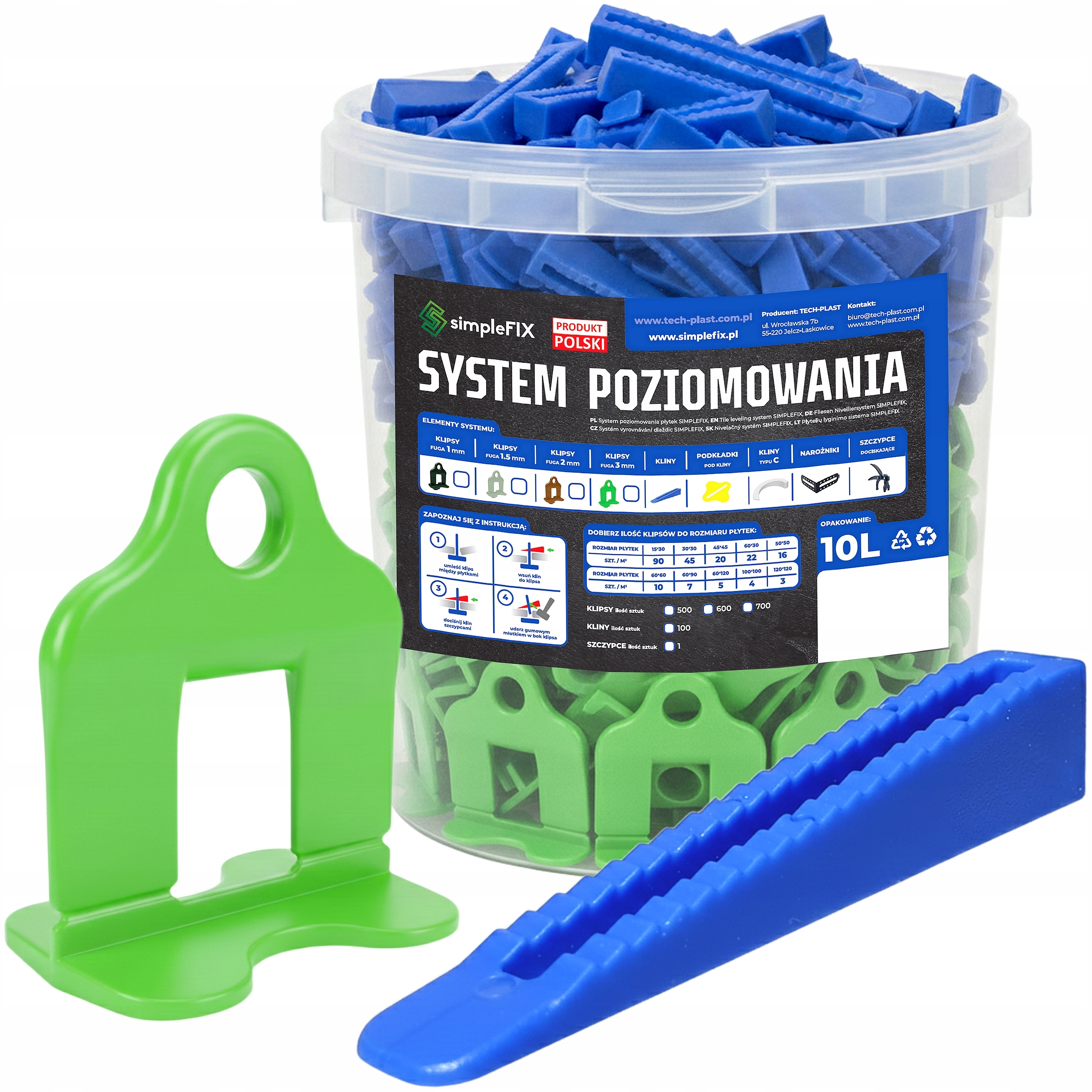 SYSTEM POZIOMOWANIA PŁYTEK SIMPLEFIX ZESTAW 500 KLIPSÓW 3mm 100 KLINÓW