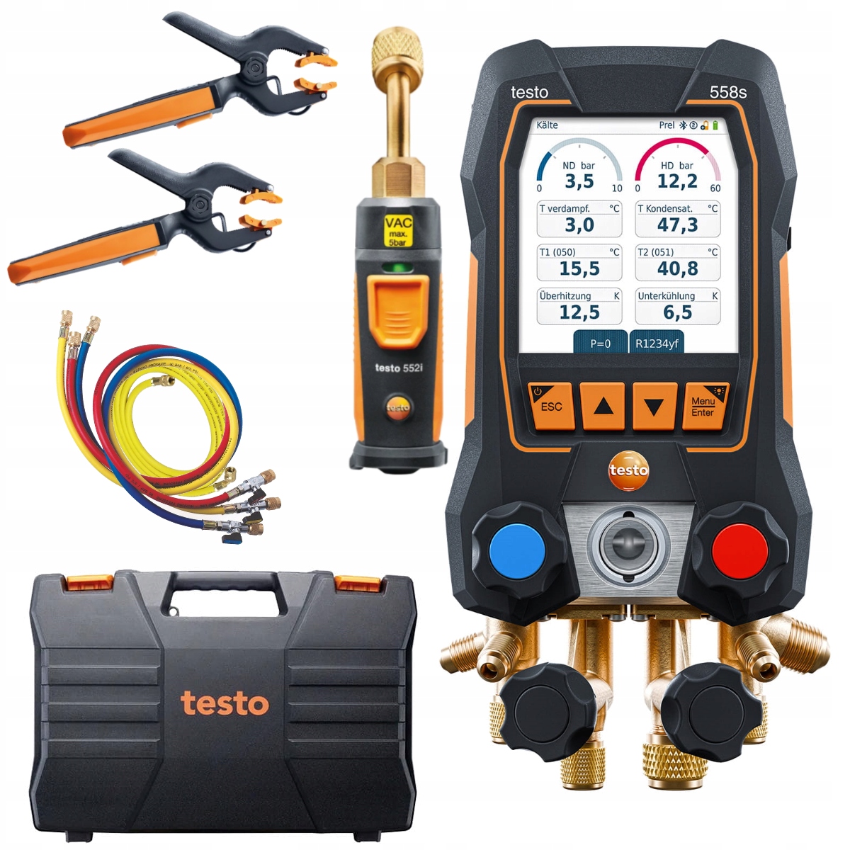 Elektroniczna oprawa zaworowa Testo 558s z wężami Zestaw Smart Vacuum