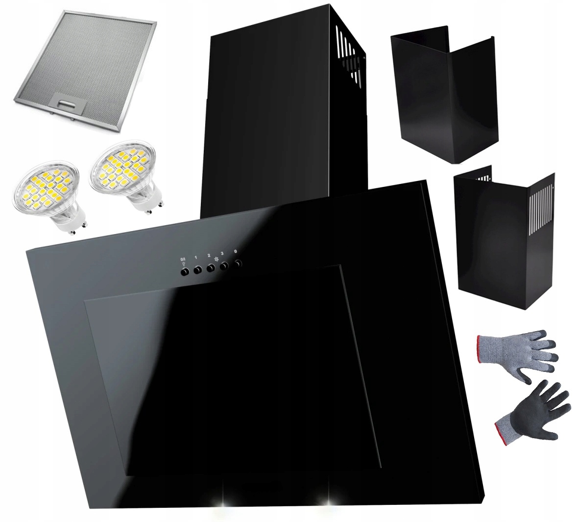 Okap Kuchenny Maan Vertical 60cm Czarny Ścienny Szkło Led Cichy Lux Wydajny