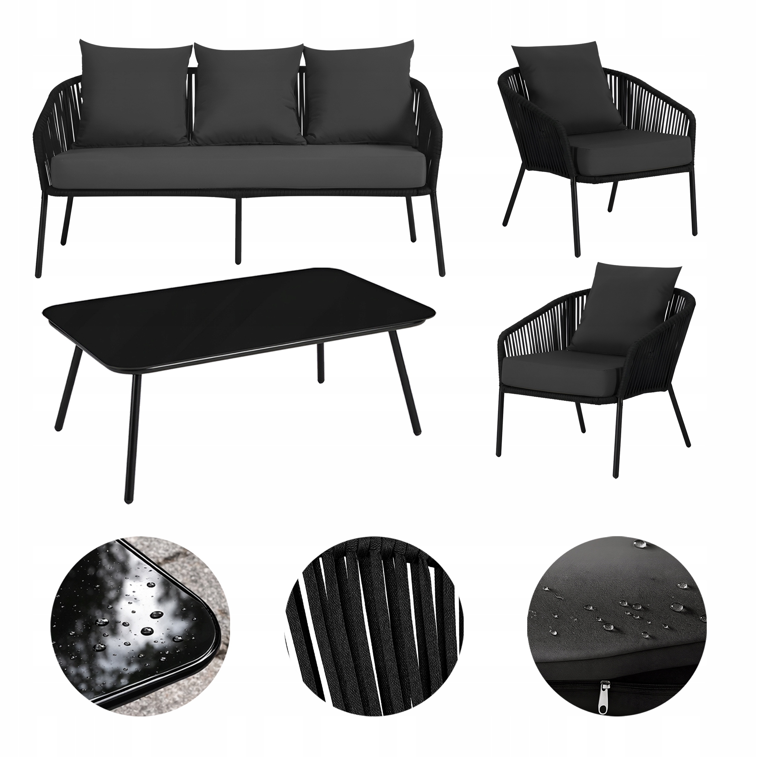 Meble Tarasowe Ogrodowe Zestaw Wypoczynkowy Komplet Sofa Krzesła Ława 3+2+1