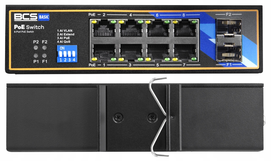 BCS-B-ISP08G-2SFP Switch Poe 8 Portowy 8xPoE 1GBPS 2xSFP Uplink 250W Na Din