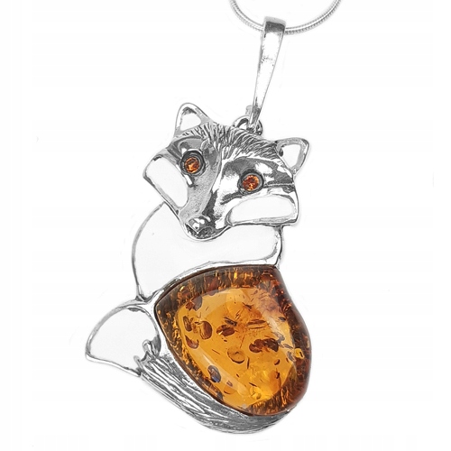 Stříbrná Liška originální přívěsek s Jantarem jako dárek Stříbro 925