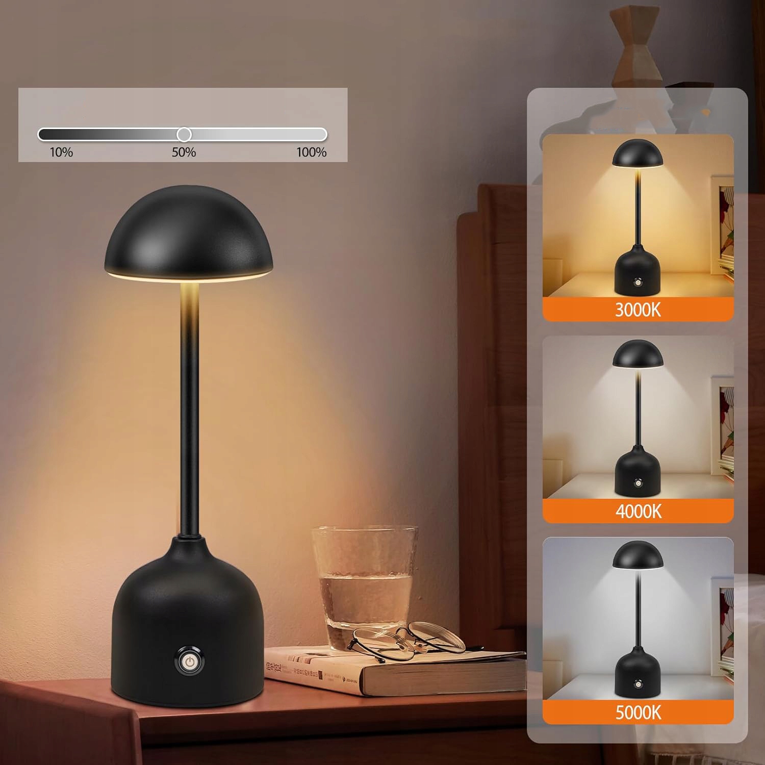 BEZPRZEWODOWA LAMPA STOŁOWA LAMPKA NOCNA DOTYKOWA ŚCIEMNIALNA USB 4500mAh Barwa światła biały