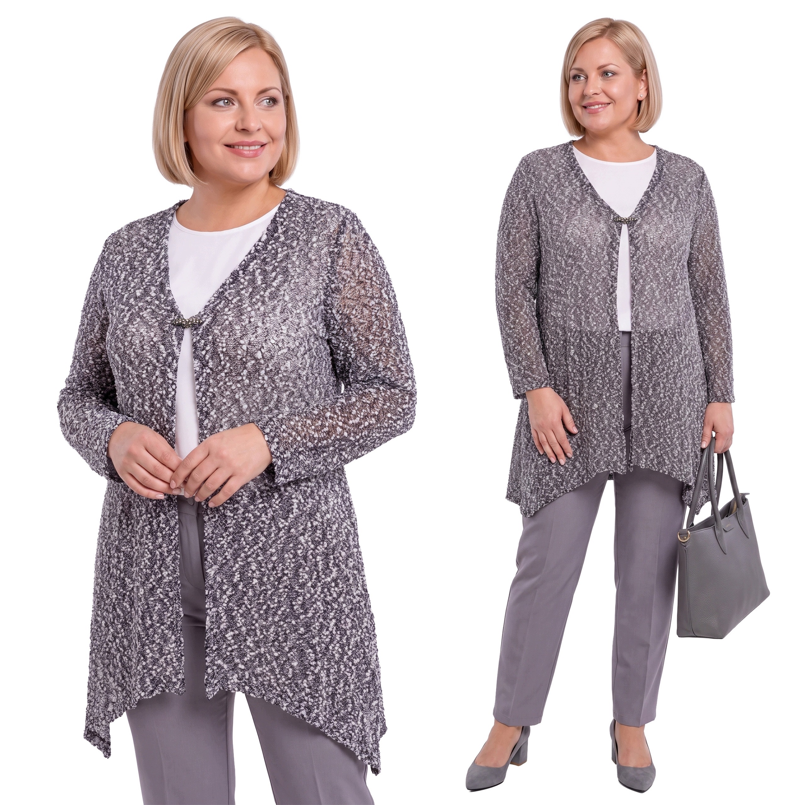 Šedo-černý ažurový přehoz plus size velikost 52/54