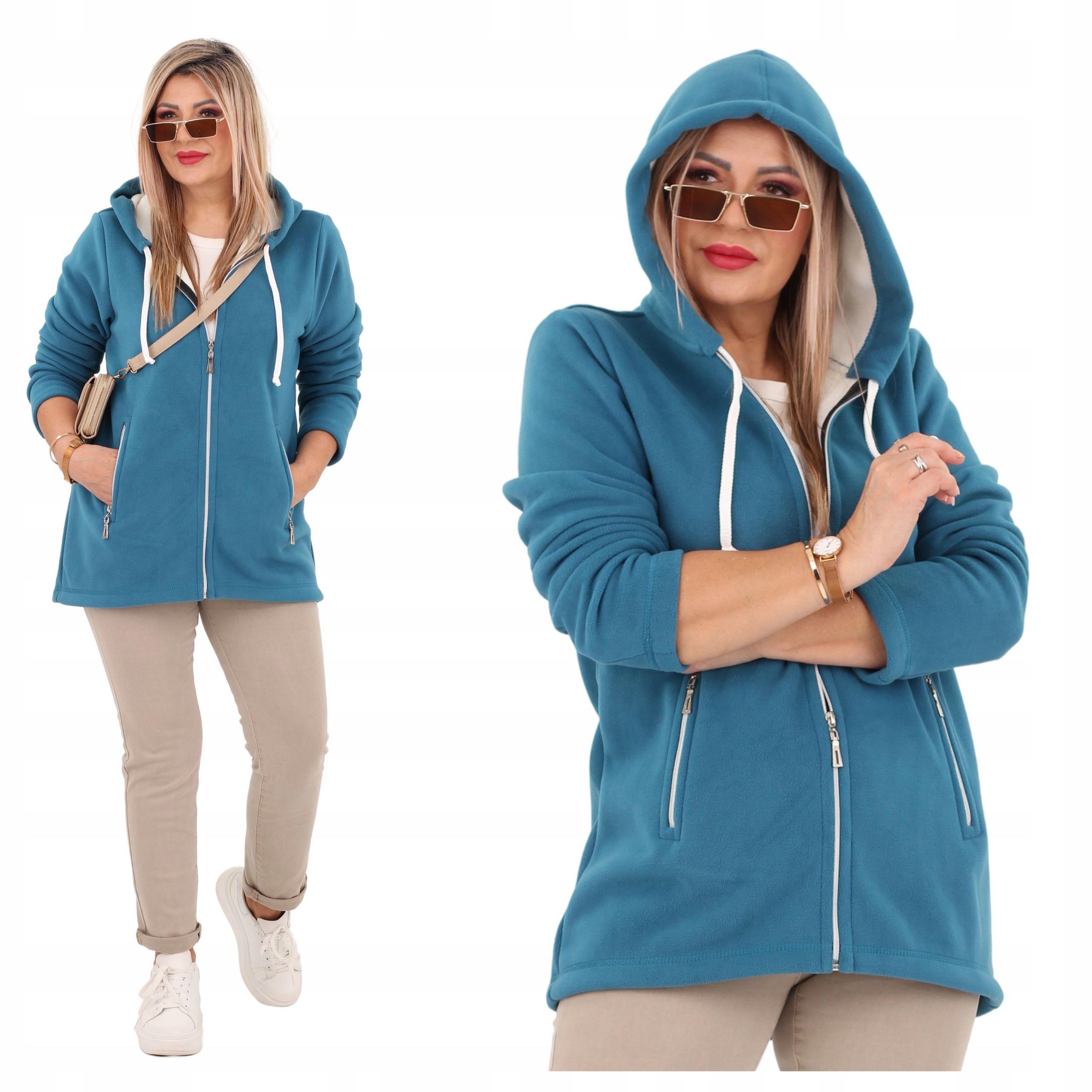 Bluza Polarowa Rozpinana Duże Rozmiary Polski Producent Z Kapturem Luźna