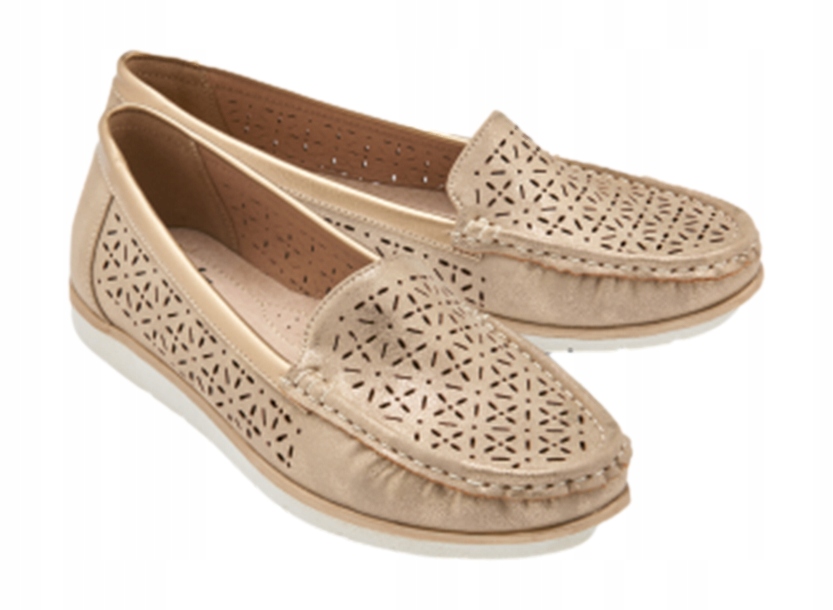 

Buty Damskie mokasyny skóra Złote *36