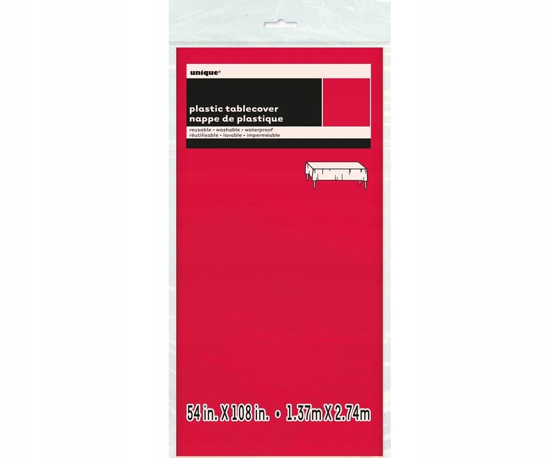 Obrus foliowy urodzinowy ceratka czerwony 2,74 m Motyw gładki