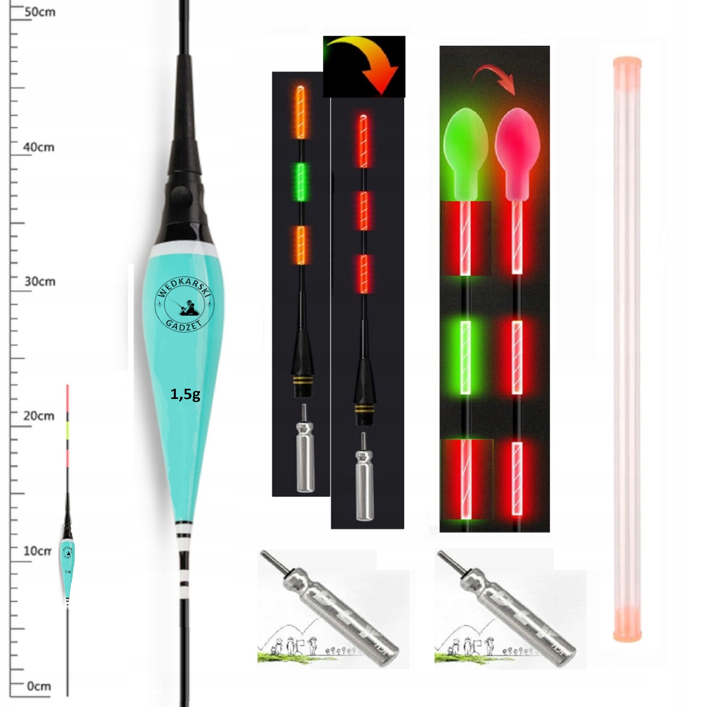 Spławik 1.5g 24 cm Zmiana Koloru Kamuflaż Dwie Funkcje 2x Bateria