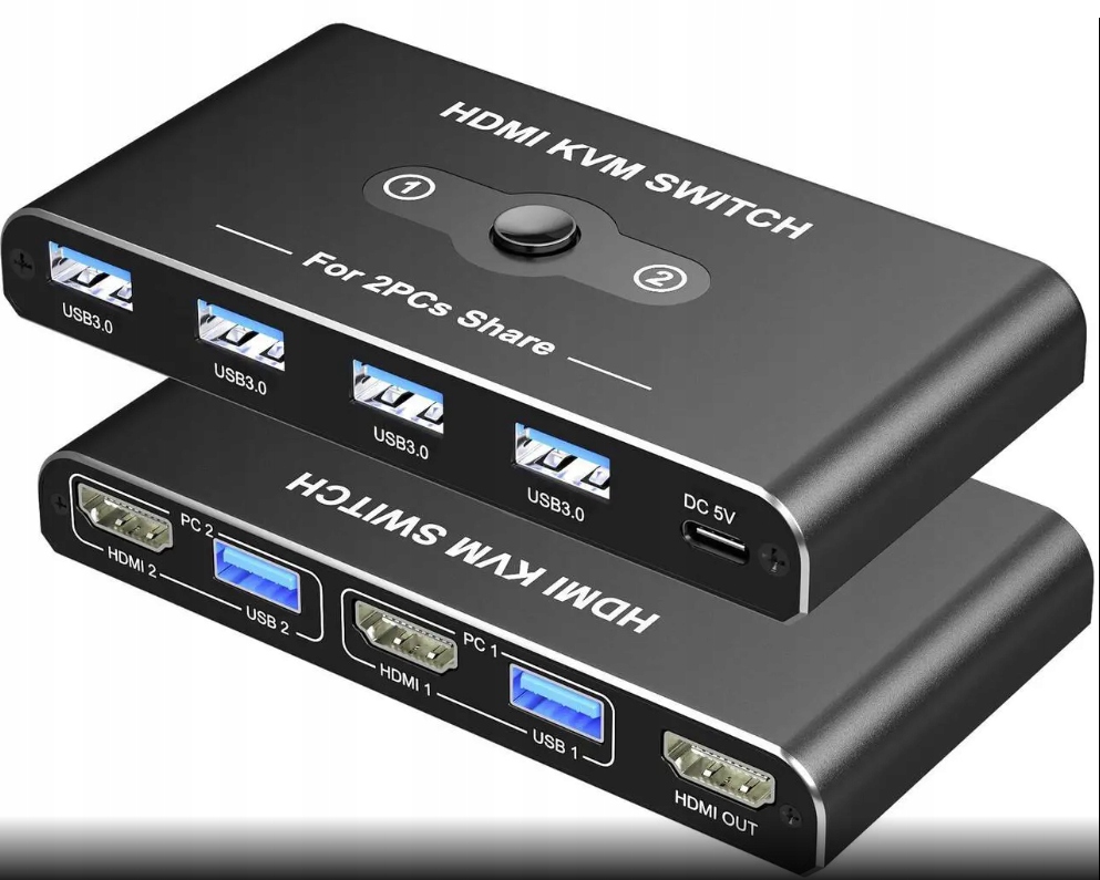 Przełącznik KVM 1 Monitor / 2 Komputery HDMI 4K@60Hz + 4 Porty USB 3.0