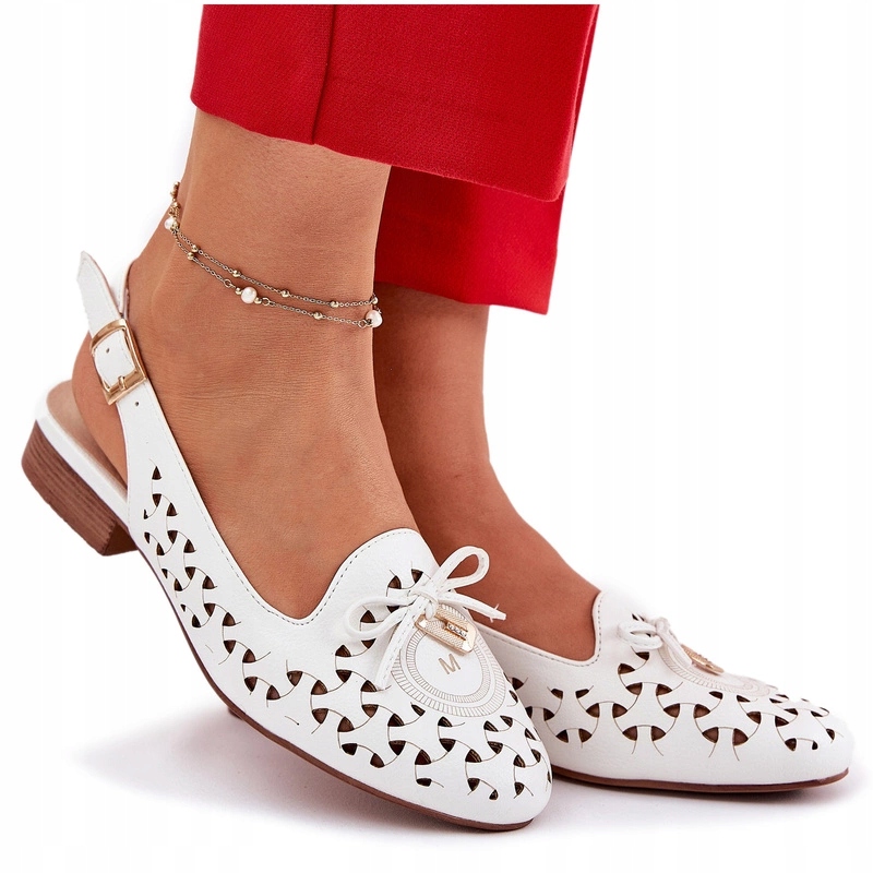 Dámské Ažurové Baleríny S Odkrytou Patou Mašlička Jezzi Bílé 39