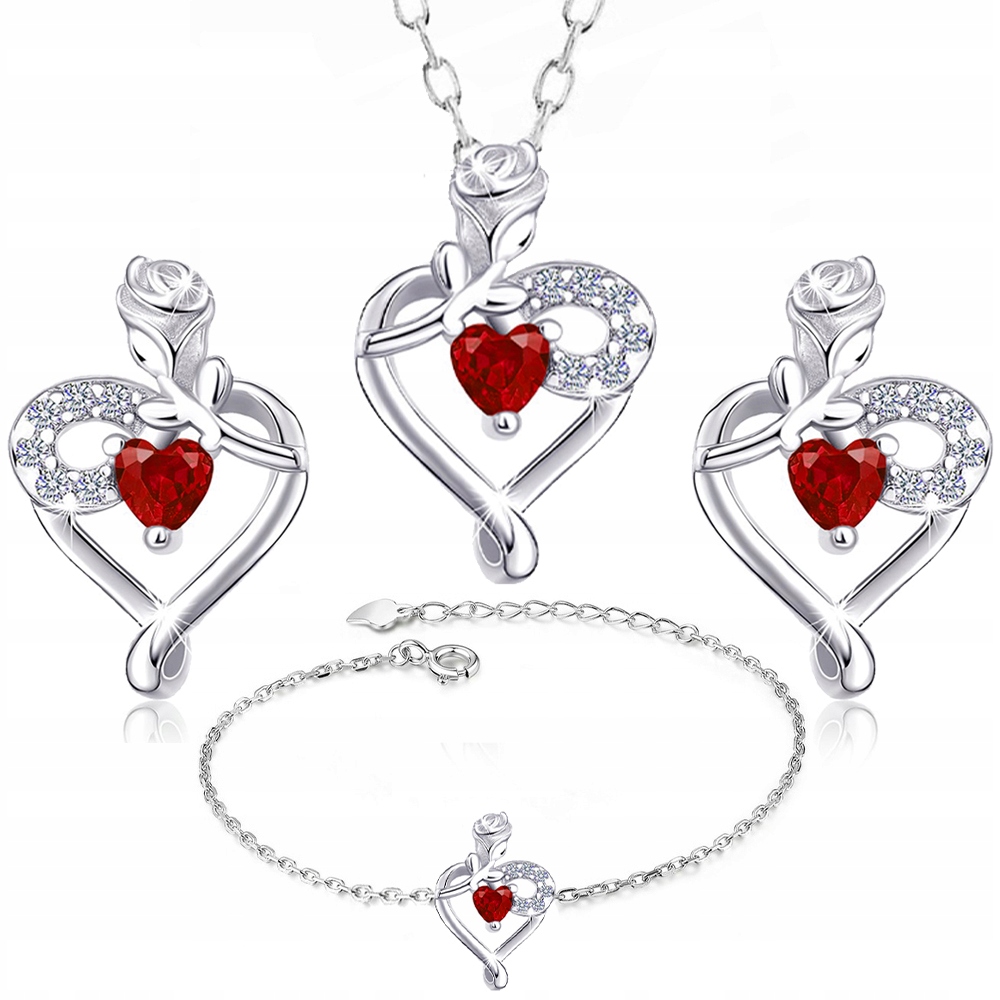 Sada stříbrných dámských šperků růže srdce sada šperků pro ženy