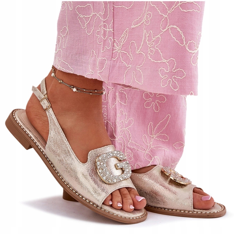 Dámské Eko Kožené Sandály S Plochou Ozdobou S.barski KV51-081 Zlaté 37