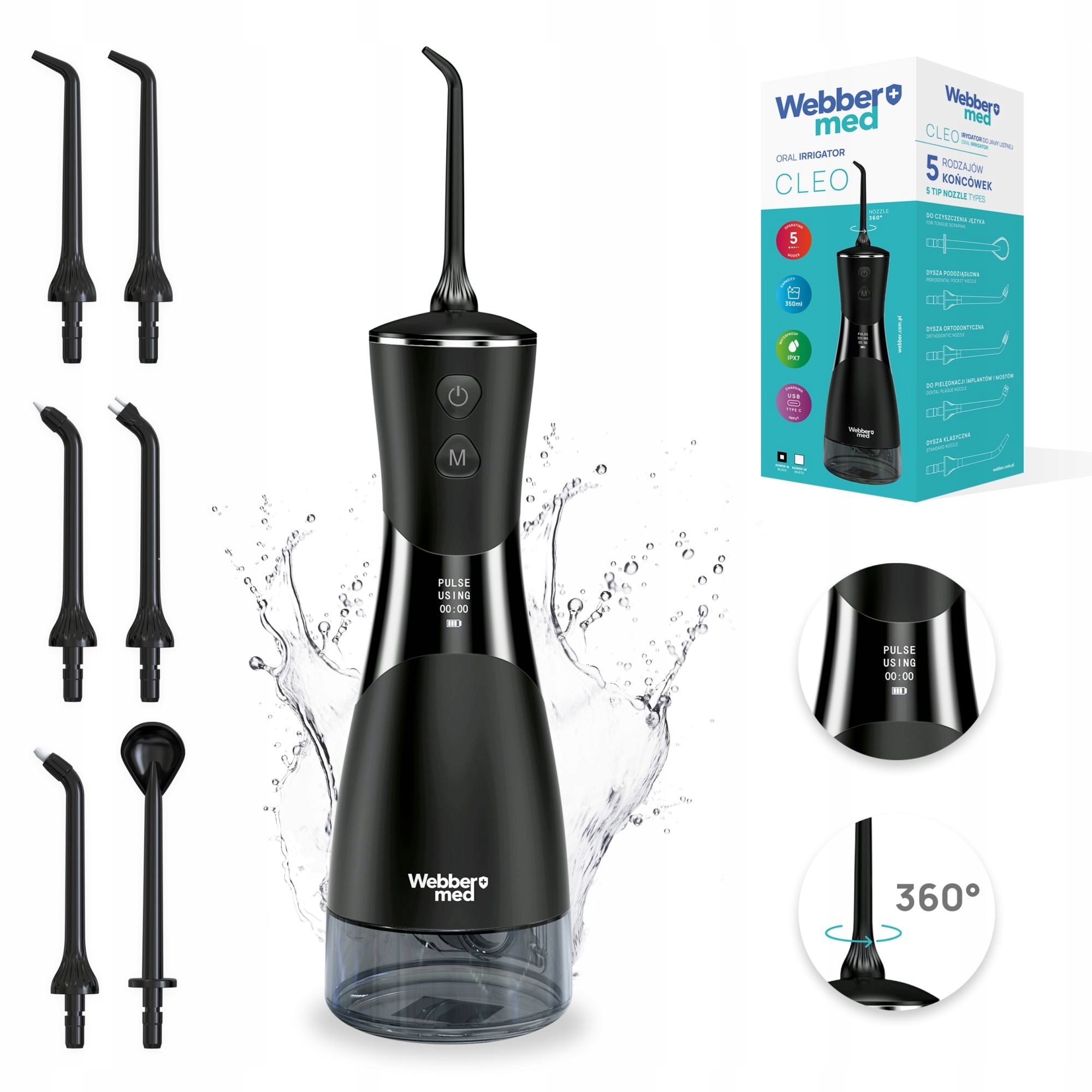 Irygator Do Zębów Bezprzewodowy Dentystyczny Mocny 6 Dysz 5 Trybów Webber