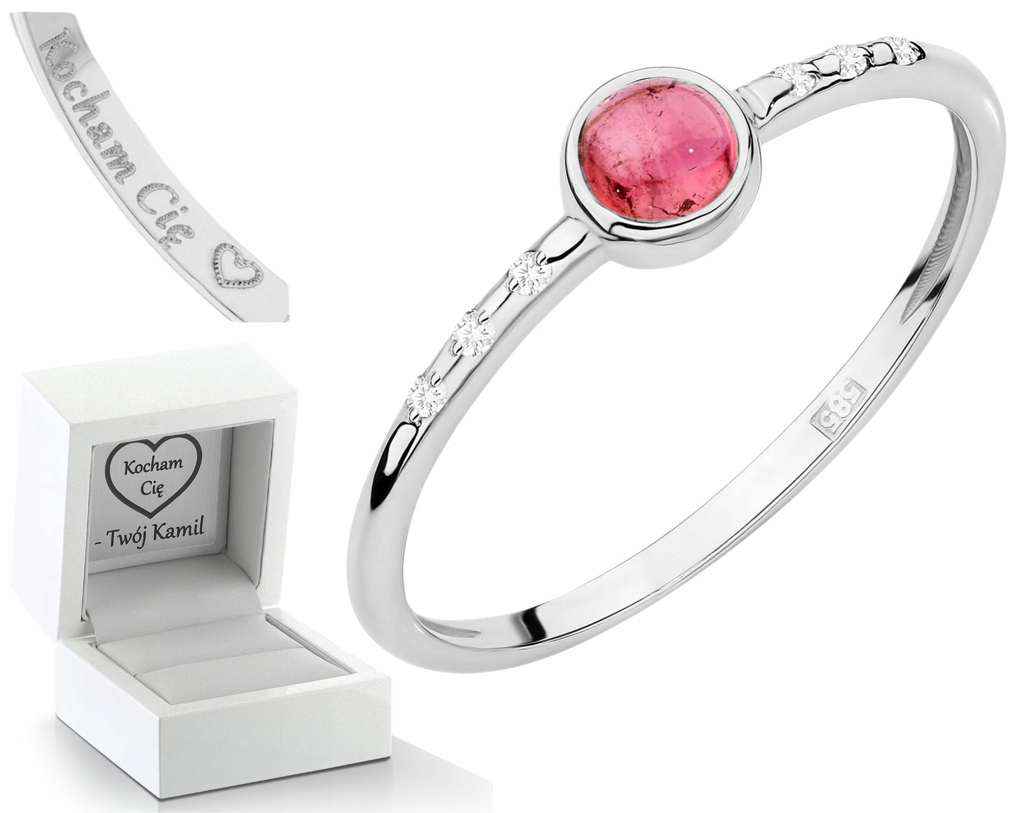 Růžový Přírodní Kámen Turmalínový Prstýnek S Diamanty Zlato 585