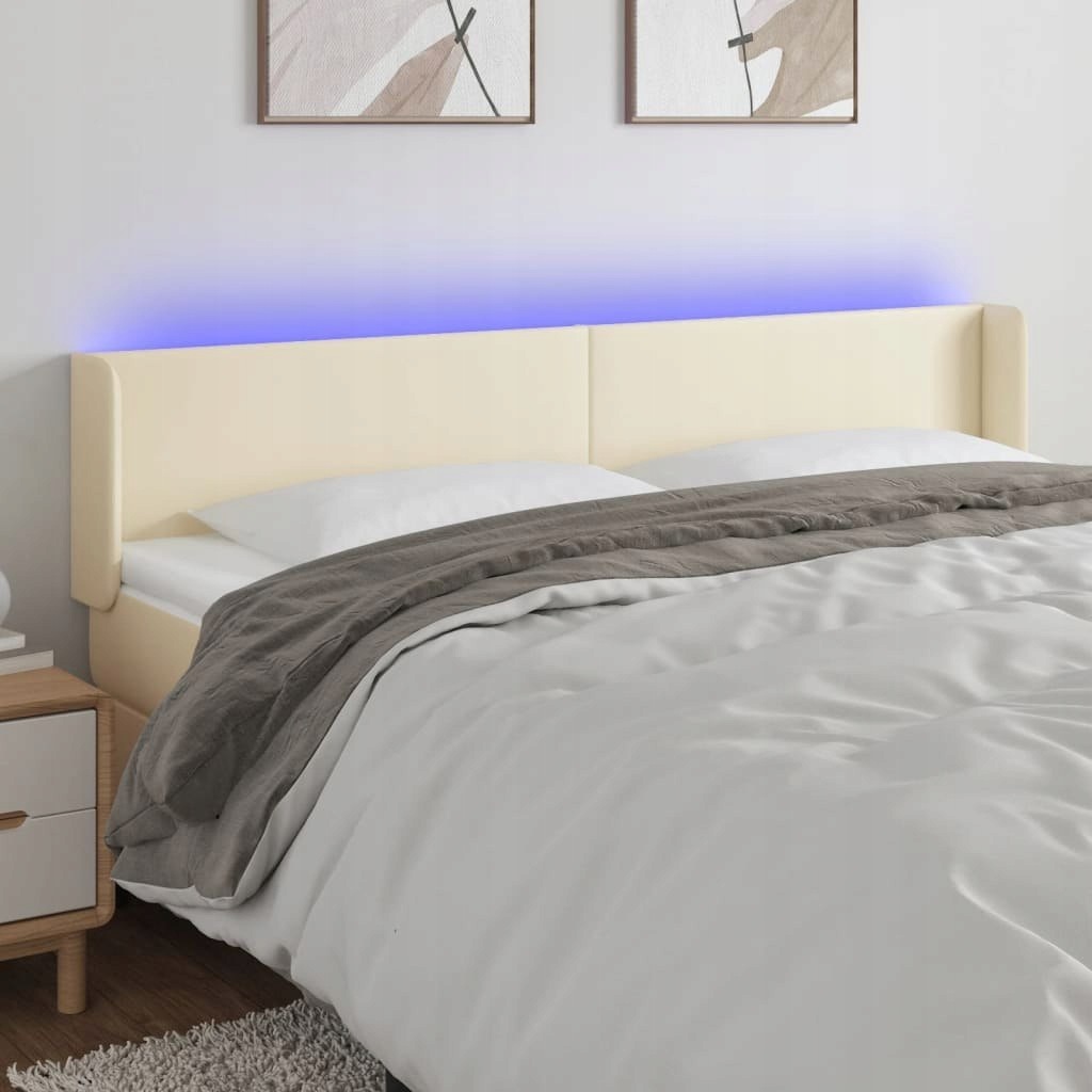 Opěrka hlavy k posteli s Led, krémová, 203x16x78/88 cm, umělá kůže