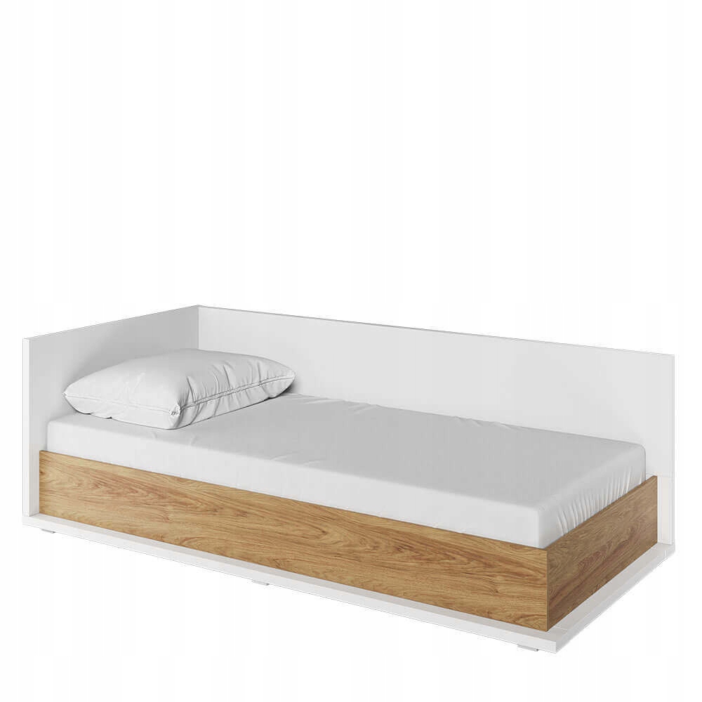 Simi MS-09L Łóżko 90 cm Lewe Z Materacem Białe/Hikora Naturalna