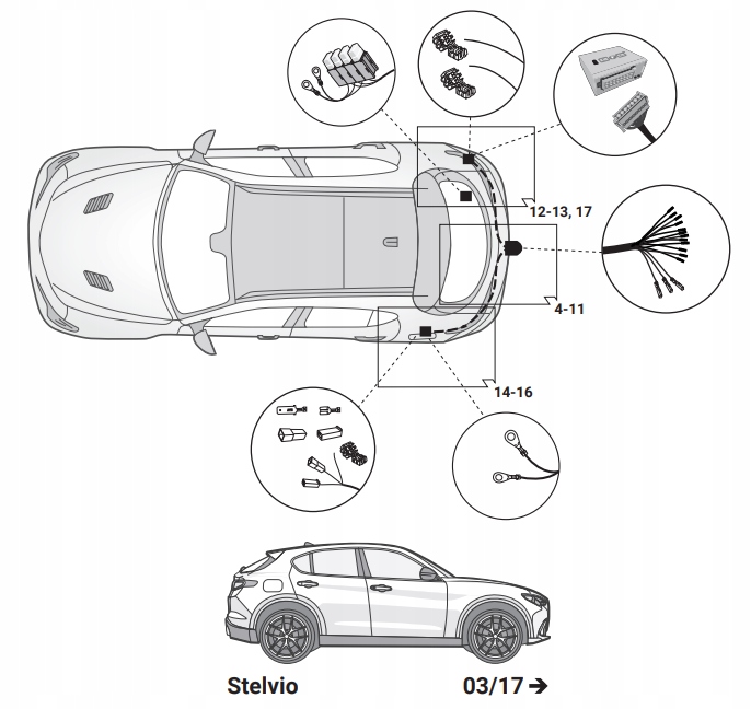 DEDYKOWANA WIĄZKA ELEKTRYCZNA 13PIN ALFA ROMEO STELVIO OD 03/2017 EAN (GTIN) 5904959405501