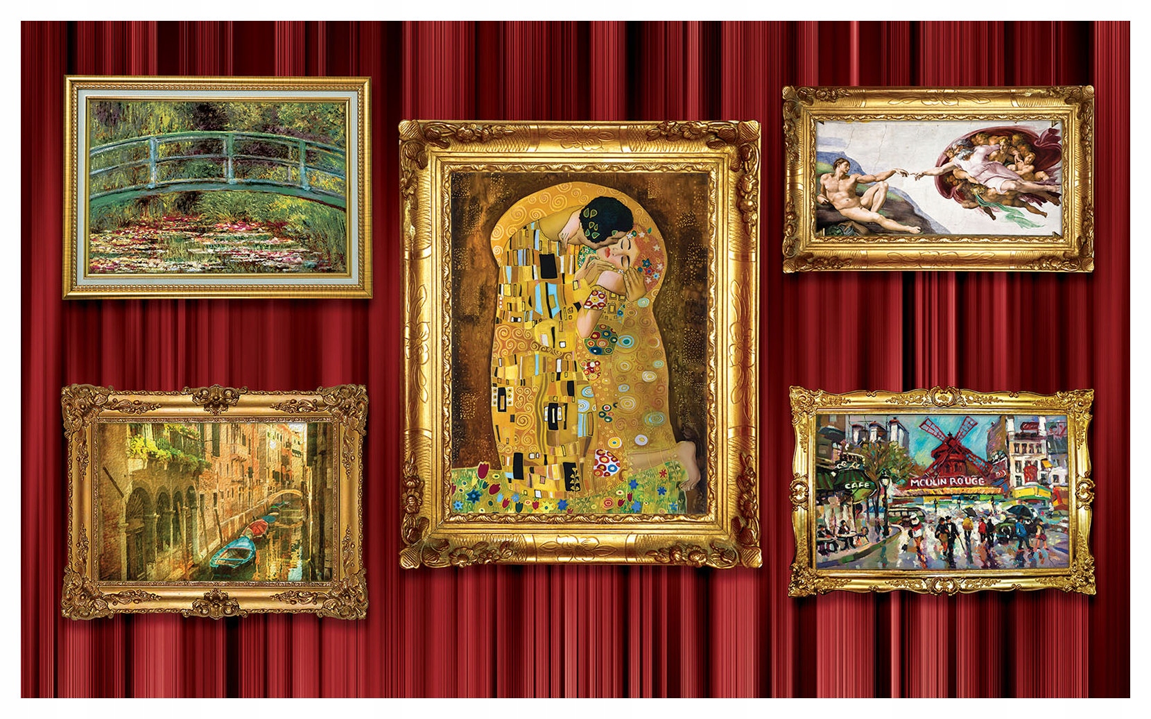 Fototapeta Červený zamat Zlaté rámy Symetria Elegancia 368x254 lepidlo