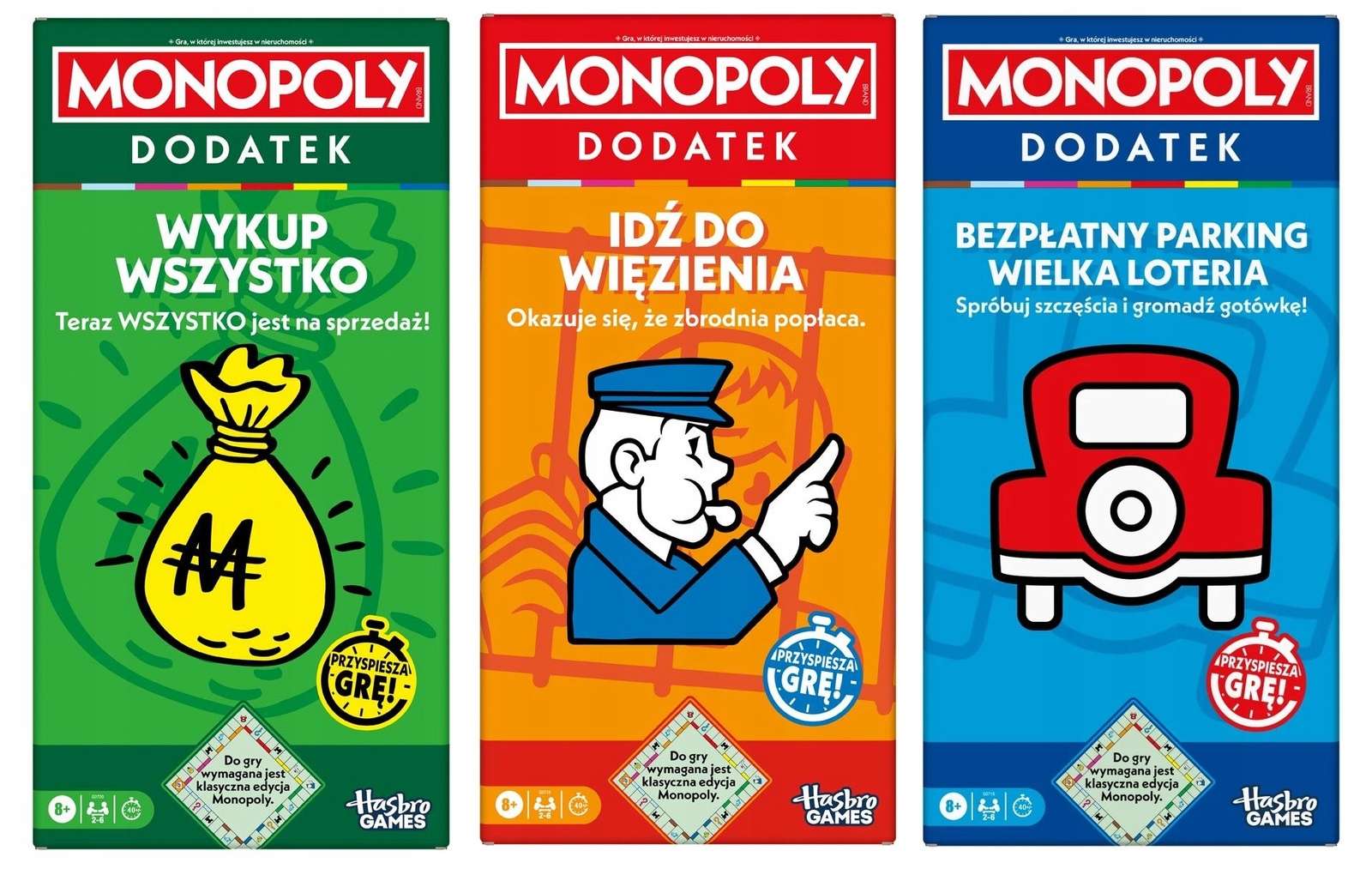 3x Monopoly Classic Rozszerzenie podstawowa gra planszowa Monopol Dodatki