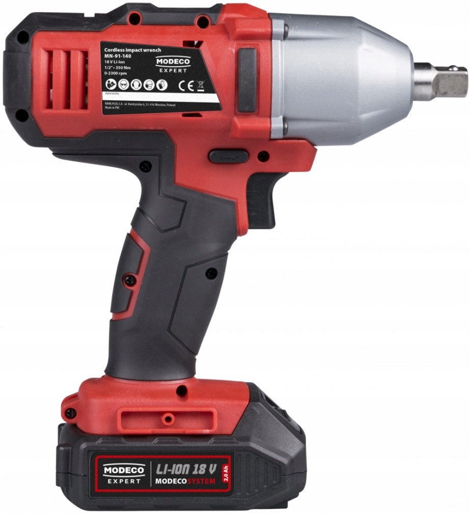 Modeco klucz udarowy 18V 350NM Bateria 2Ah Szybka ładowarka 2,4A Maksymalny moment obrotowy 350 Nm