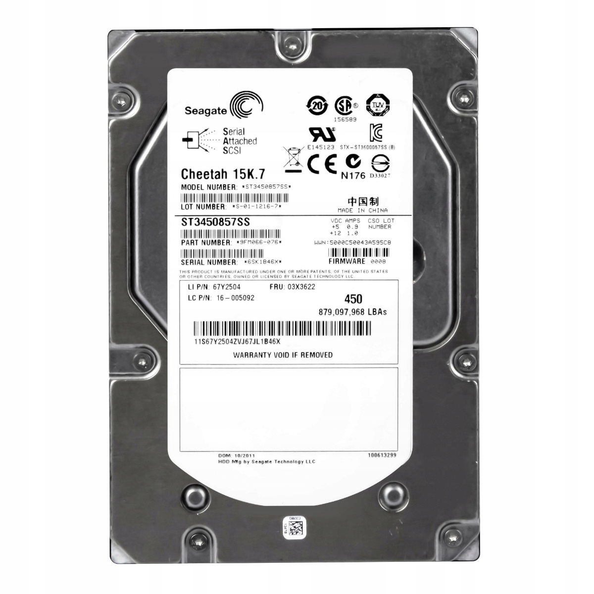 Ibm 03X3622 67Y2504 450GB 15K 16MB SAS-2 3.5" ST3450857SS