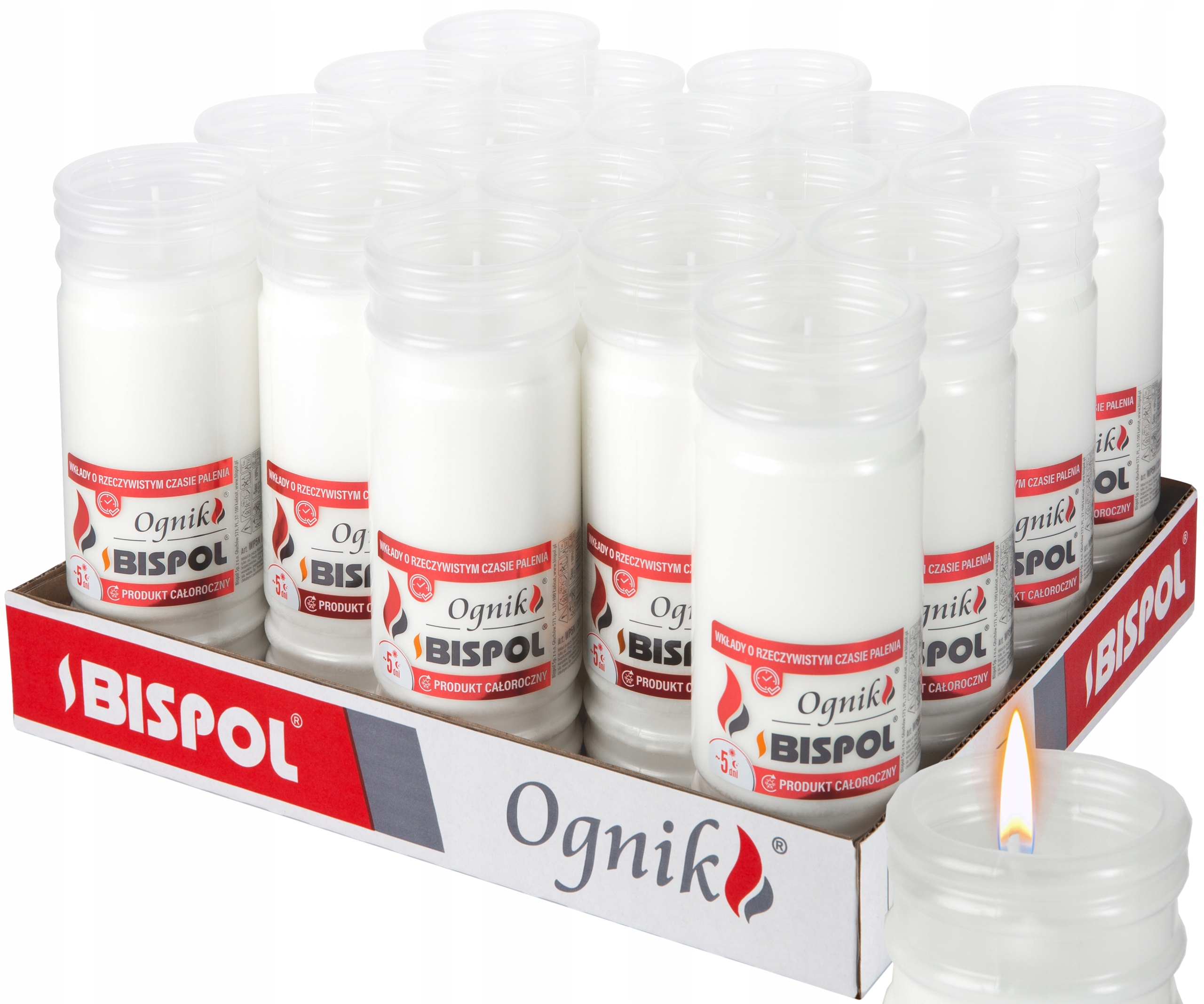 Bispol Ognik WP5N Vložky Do Hřbitovních Svíček , Parafín dlouhotrvající 120H 18 ks