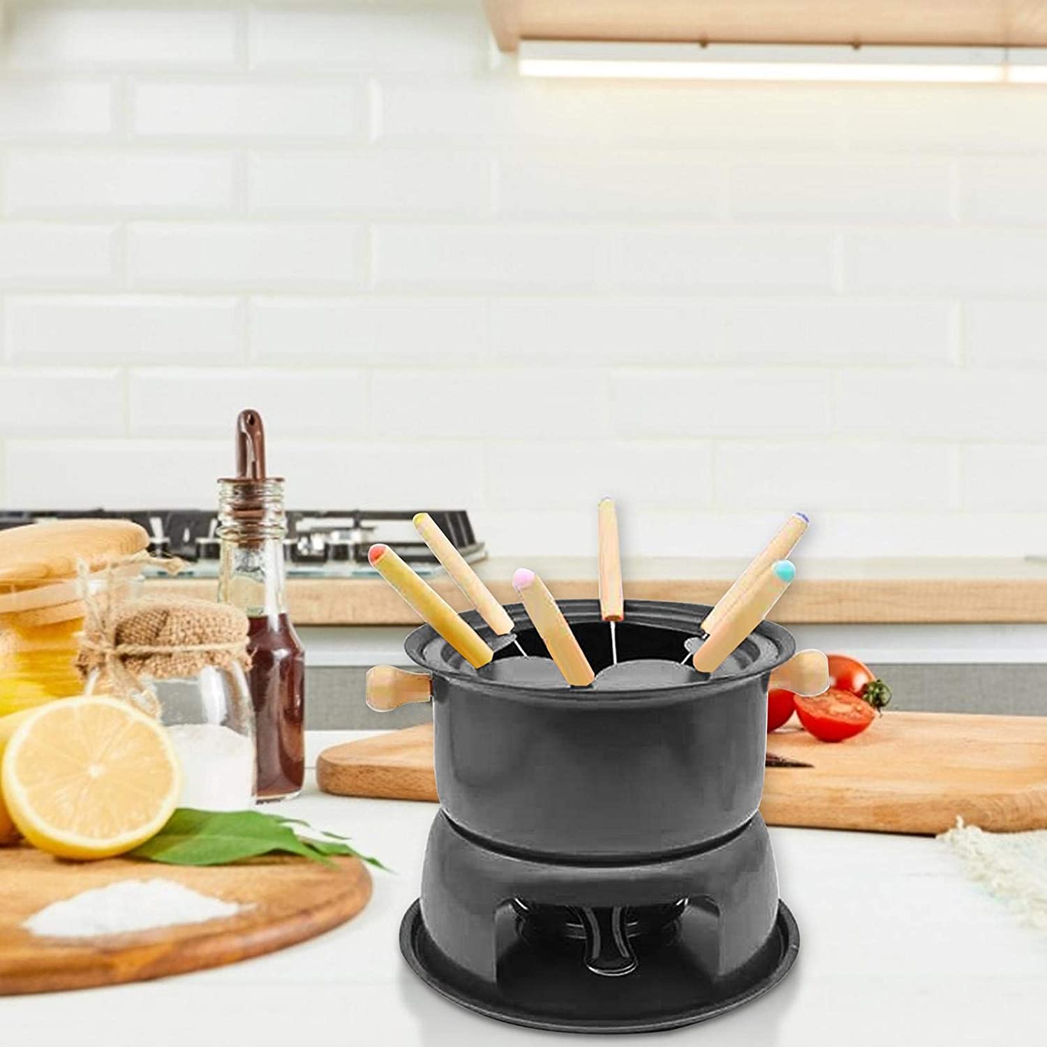 ZESTAW GARNEK DO FONDUE GORĄCEJ CZEKOLADY 6 OSÓB Kolor czarny