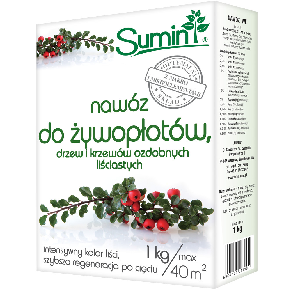 

Nawóz Sumin do Żywopłotów Drzew i Krzewów 1 kg