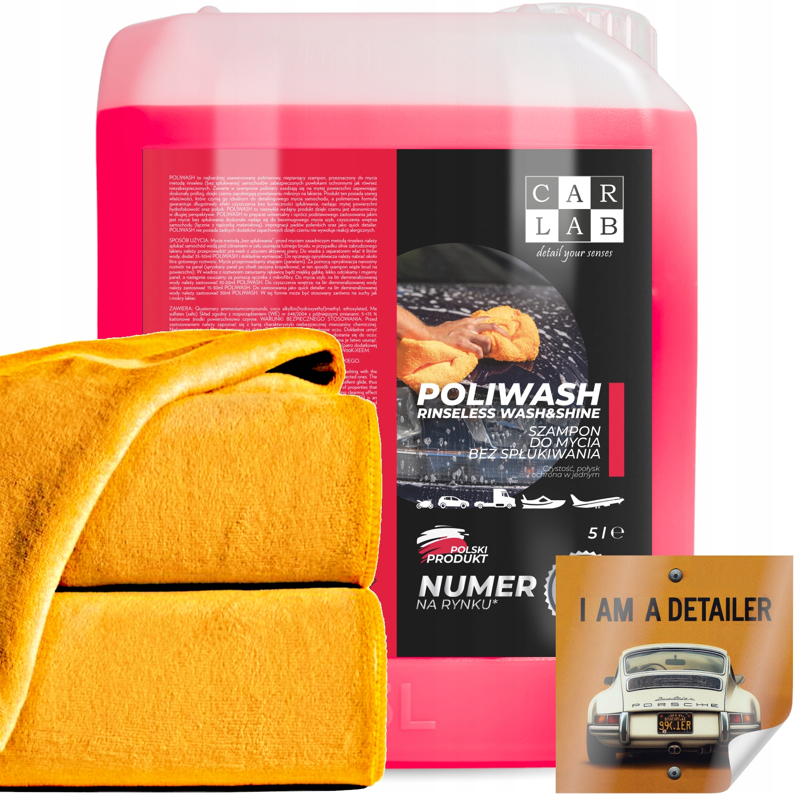 Carlab Poliwash Rinseless Red Bezoplachový Šampón Na Umývanie Auta 5 L