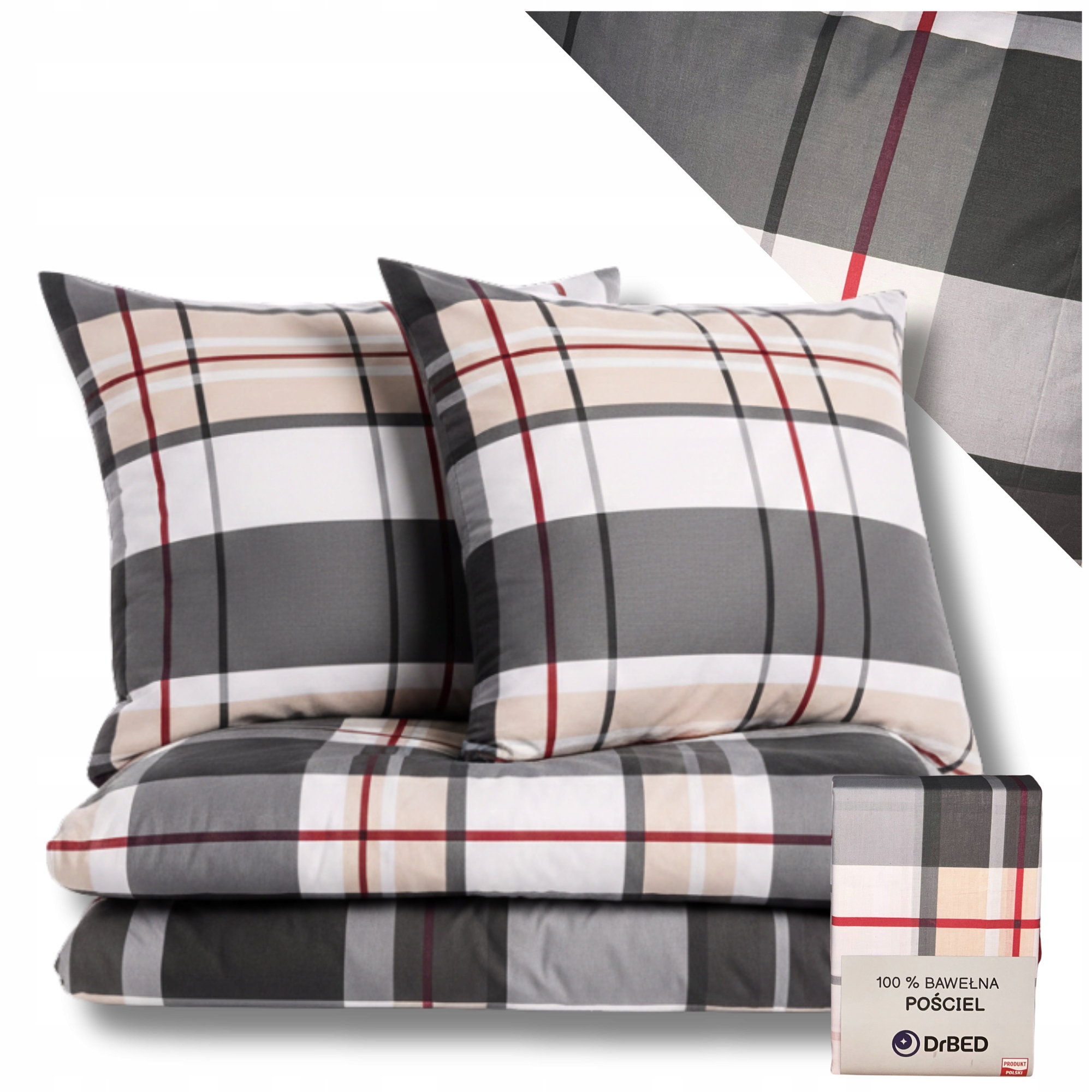 Pościel w Kratę 180x200 Komplet Pościeli na Zamek Bawełniana Polska