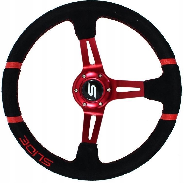 Спортивный руль замша 35см слайд красный