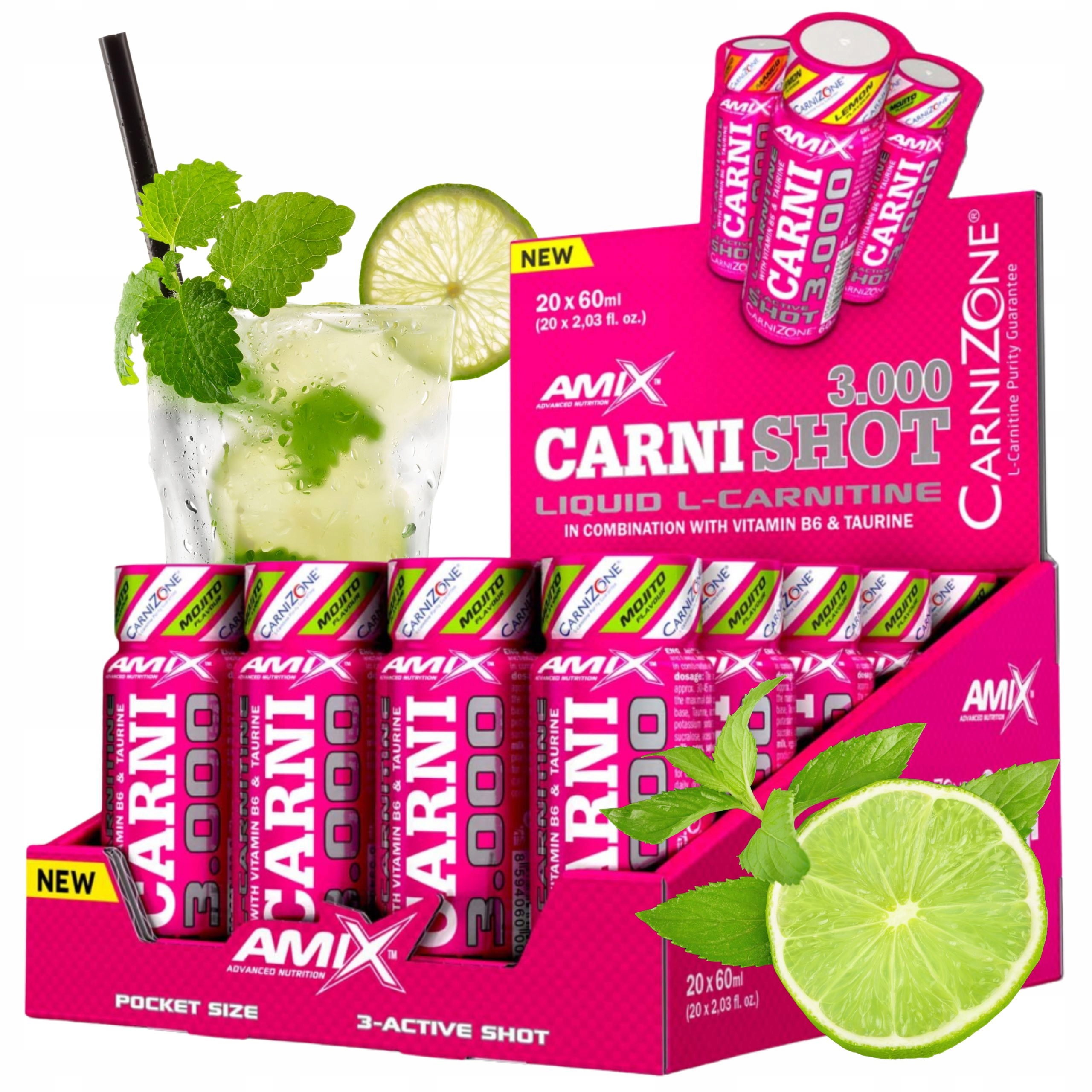 L Karnityna 3000 Shot Silný spalovač tuků pro ženy Taurin 60 Ml Mojito