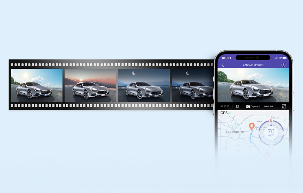 AZDOME M550PRO WIDEOREJESTRATOR 4MP GPS WIFI G-SENSOR PRZÓD TYŁ KARTA 64GB Marka Azdome