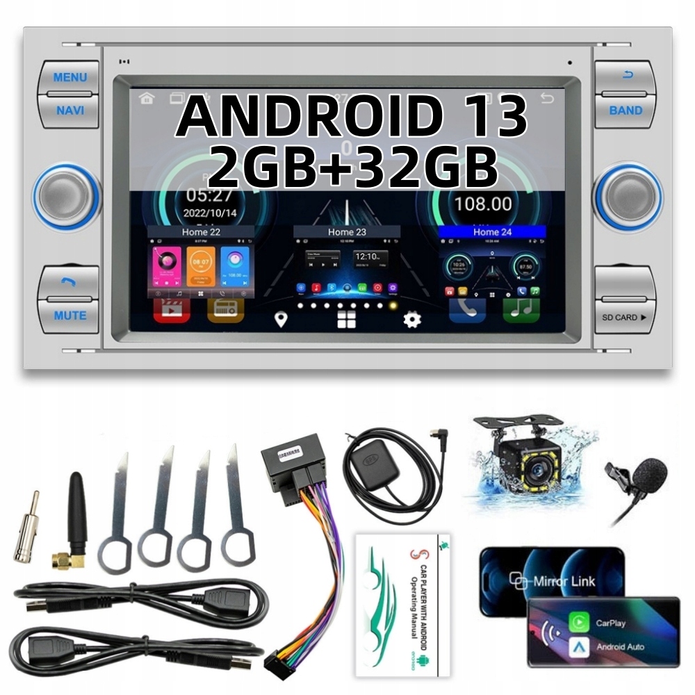 Rádio Gps Bt Android 13 Ford Focus Mondeo C-max S-max Kuga Galaxy 2GB+32GB