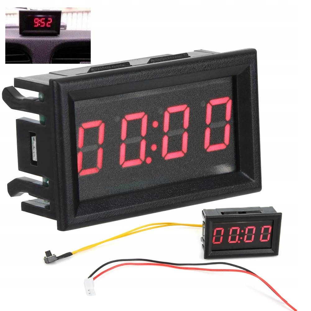 Zegar Led Elektroniczny Cyfrowy Zegarek Samochodowy 4,5-30 V Czerwony