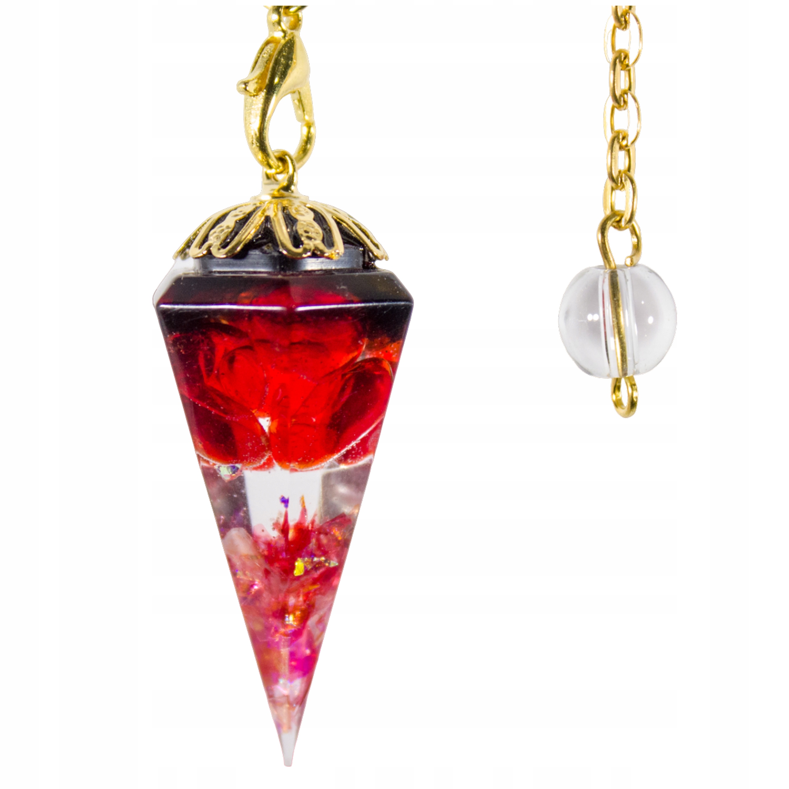Wahadło Wahadełko Z Żywicy Orgonit Czerwona Glazura Kryształowa Pajetki